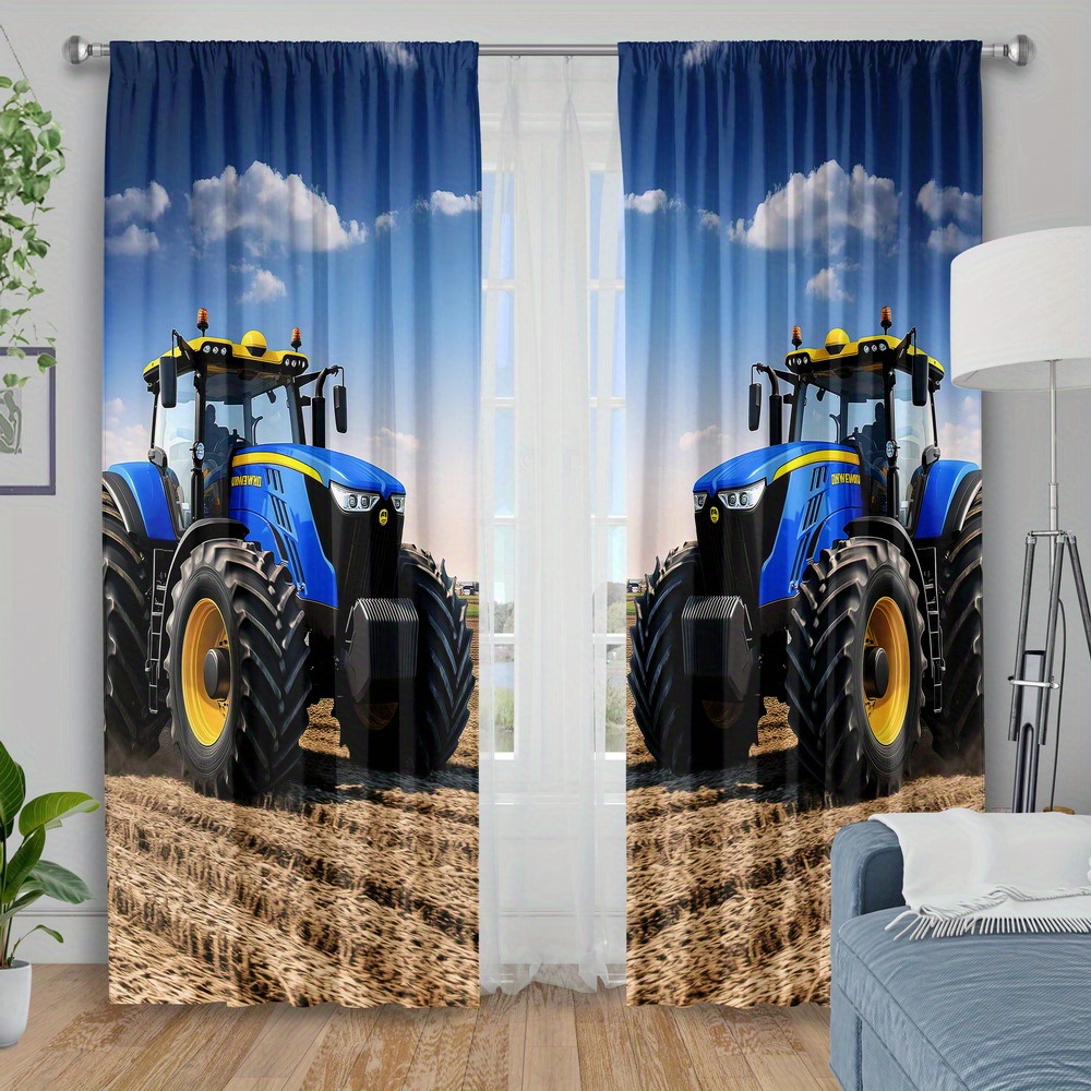 Agriculture Farming For Kids - Rideau bleu pour tracteur, draperies imprimées